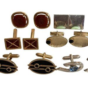 Vintage Mid Century Swank Cufflnks Lot Gold Silver Tone 6 Pair Carnelian Onyx